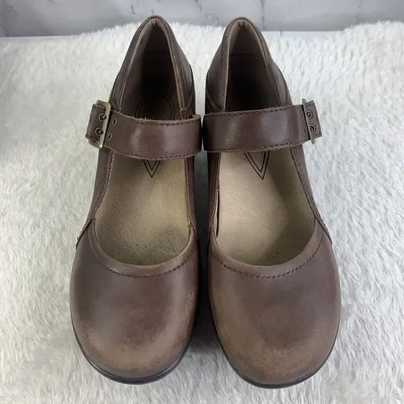 Sanita Womens Nyla Brown Leather Round Toe Wedge Heel Buckle Mary Jane Shoes 38 - Picture 2 of 16